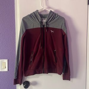 great condition, burgundy and grey PINK zip up with zipper pockets! size M